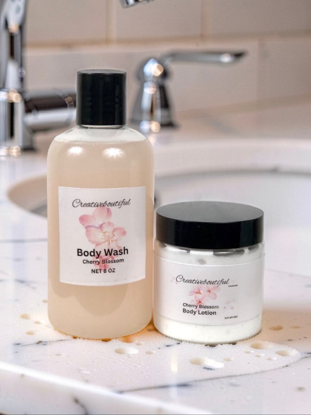 NWT Handmade Cherry Blossom Luxury Skincare Set | Body Wash & Cream